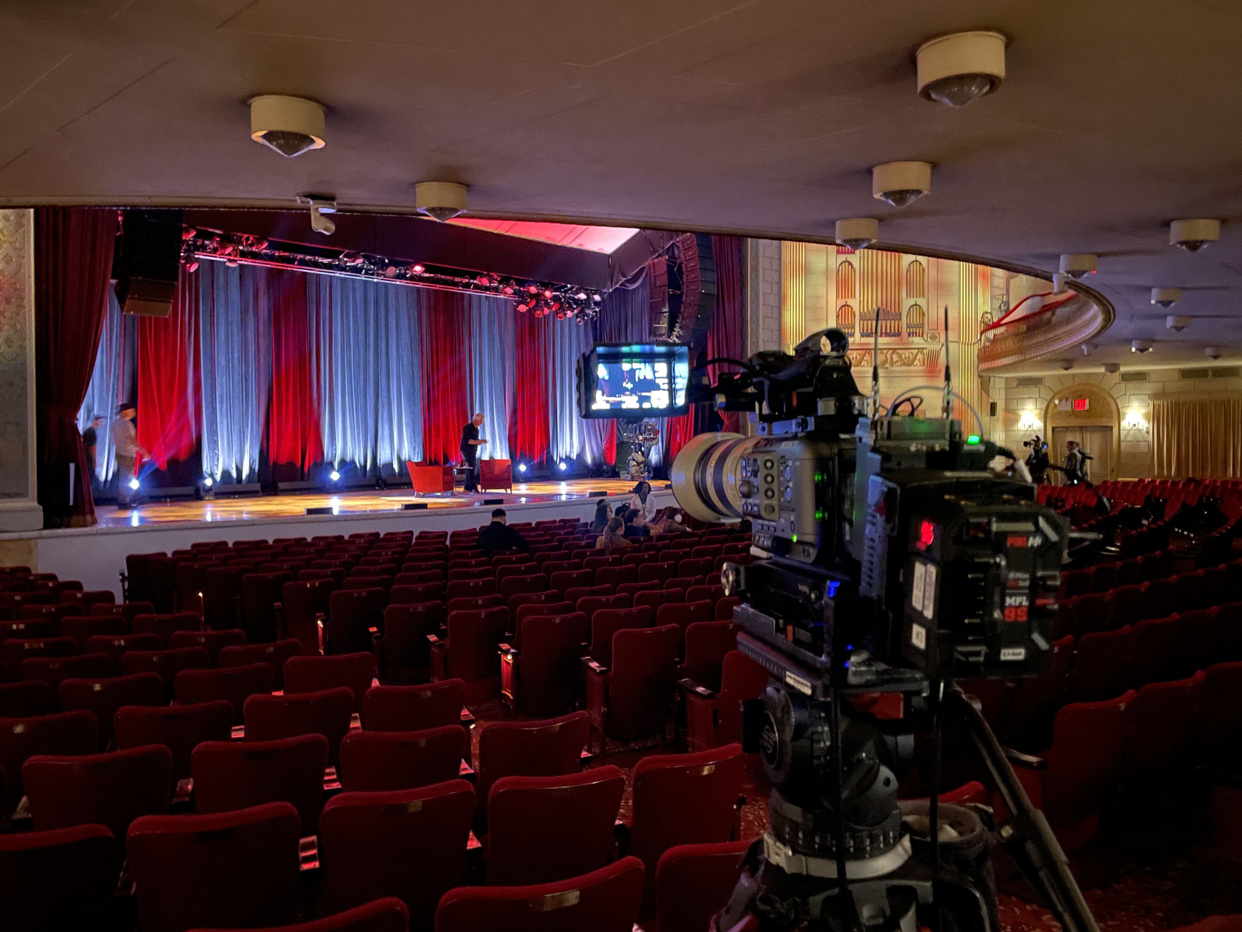 Camera setup from behind seating of 'Why is This Happening' live tour